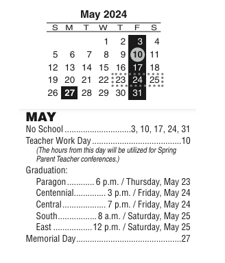 District School Academic Calendar for Spann Elementary School for May 2024