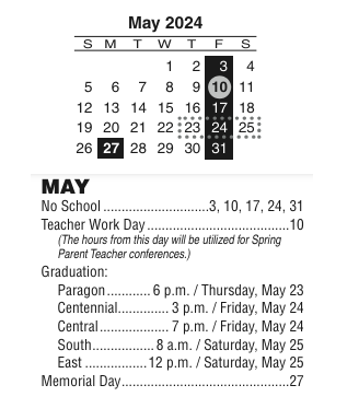 District School Academic Calendar for Cesar Chavez Academy for May 2024