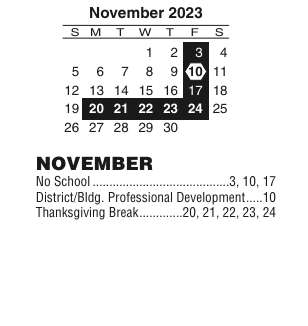 District School Academic Calendar for Spann Elementary School for November 2023