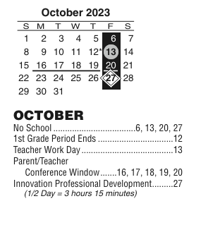 District School Academic Calendar for Cesar Chavez Academy for October 2023