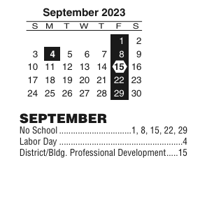 District School Academic Calendar for Keating Continuing Education for September 2023