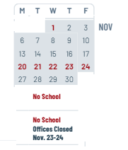 District School Academic Calendar for Sylvan Hills Elementary School for November 2023