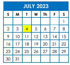 District School Academic Calendar for Kirkland Es for July 2023