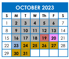 District School Academic Calendar for Kirkland Es for October 2023