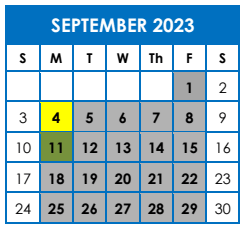 District School Academic Calendar for Kirkland Es for September 2023