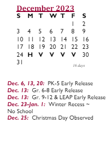 District School Academic Calendar for Broad Meadows Middle for December 2023