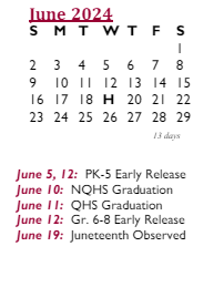 District School Academic Calendar for Broad Meadows Middle for June 2024