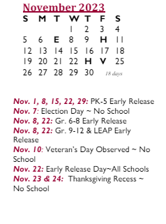 District School Academic Calendar for Broad Meadows Middle for November 2023