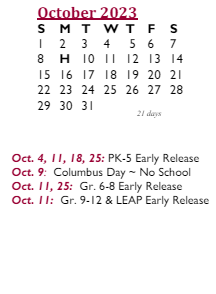 District School Academic Calendar for Broad Meadows Middle for October 2023