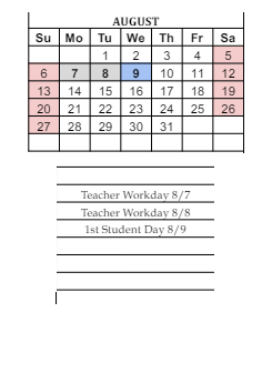 District School Academic Calendar for West Side Middle School for August 2023