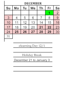 District School Academic Calendar for West Side Middle School for December 2023