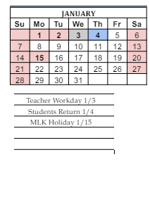District School Academic Calendar for West Side Middle School for January 2024