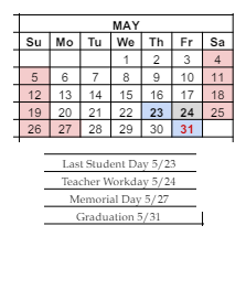 District School Academic Calendar for West Side Middle School for May 2024