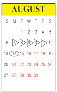 District School Academic Calendar for Ruby-wise Elementary School for August 2023