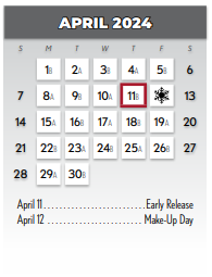 District School Academic Calendar for Lake Highlands J H for April 2024