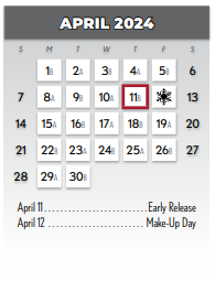 District School Academic Calendar for Math/science/tech Magnet for April 2024