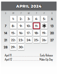 District School Academic Calendar for Forest Lane Academy for April 2024