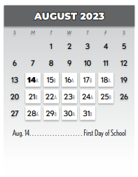 District School Academic Calendar for Skyview Elementary for August 2023