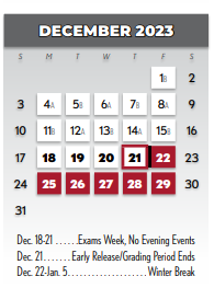 District School Academic Calendar for Pearce High School for December 2023