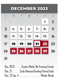 District School Academic Calendar for Lake Highlands J H for December 2023