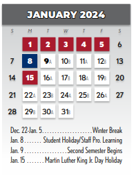 District School Academic Calendar for Richardson High School for January 2024