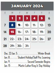 District School Academic Calendar for Math/science/tech Magnet for January 2024