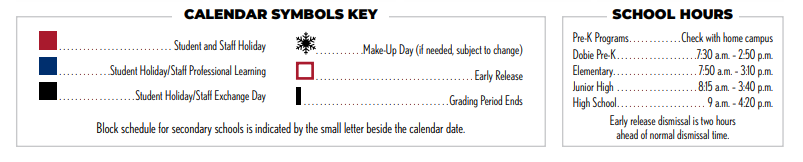 District School Academic Calendar Key for Forestridge Elementary