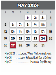 District School Academic Calendar for Northrich Elementary for May 2024