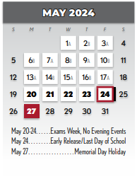 District School Academic Calendar for Lake Highlands High School for May 2024