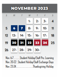 District School Academic Calendar for P A S S Learning Ctr for November 2023