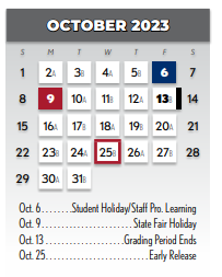 District School Academic Calendar for Prestonwood Elementary for October 2023