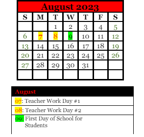 District School Academic Calendar for Forest Hills Spec Educ Coop for August 2023