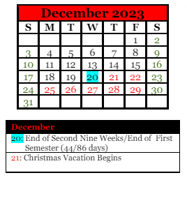 District School Academic Calendar for Forest Hills Spec Educ Coop for December 2023
