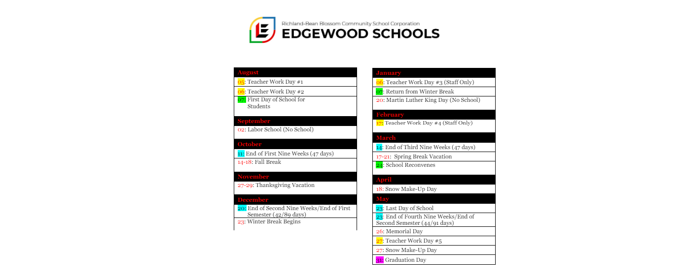 District School Academic Calendar Key for Forest Hills Spec Educ Coop
