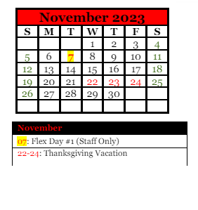 District School Academic Calendar for Forest Hills Spec Educ Coop for November 2023
