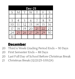 District School Academic Calendar for C R Richardson Elem Sch for December 2023