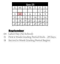 District School Academic Calendar for C R Richardson Elem Sch for September 2023