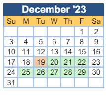 District School Academic Calendar for Johnson Magnet for December 2023