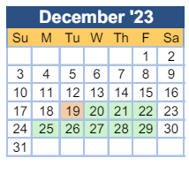 District School Academic Calendar for Tubman Middle School for December 2023