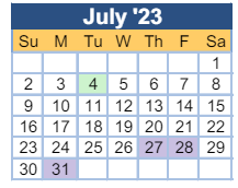 District School Academic Calendar for Tubman Middle School for July 2023