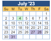 District School Academic Calendar for Willis Foreman Elementary School for July 2023