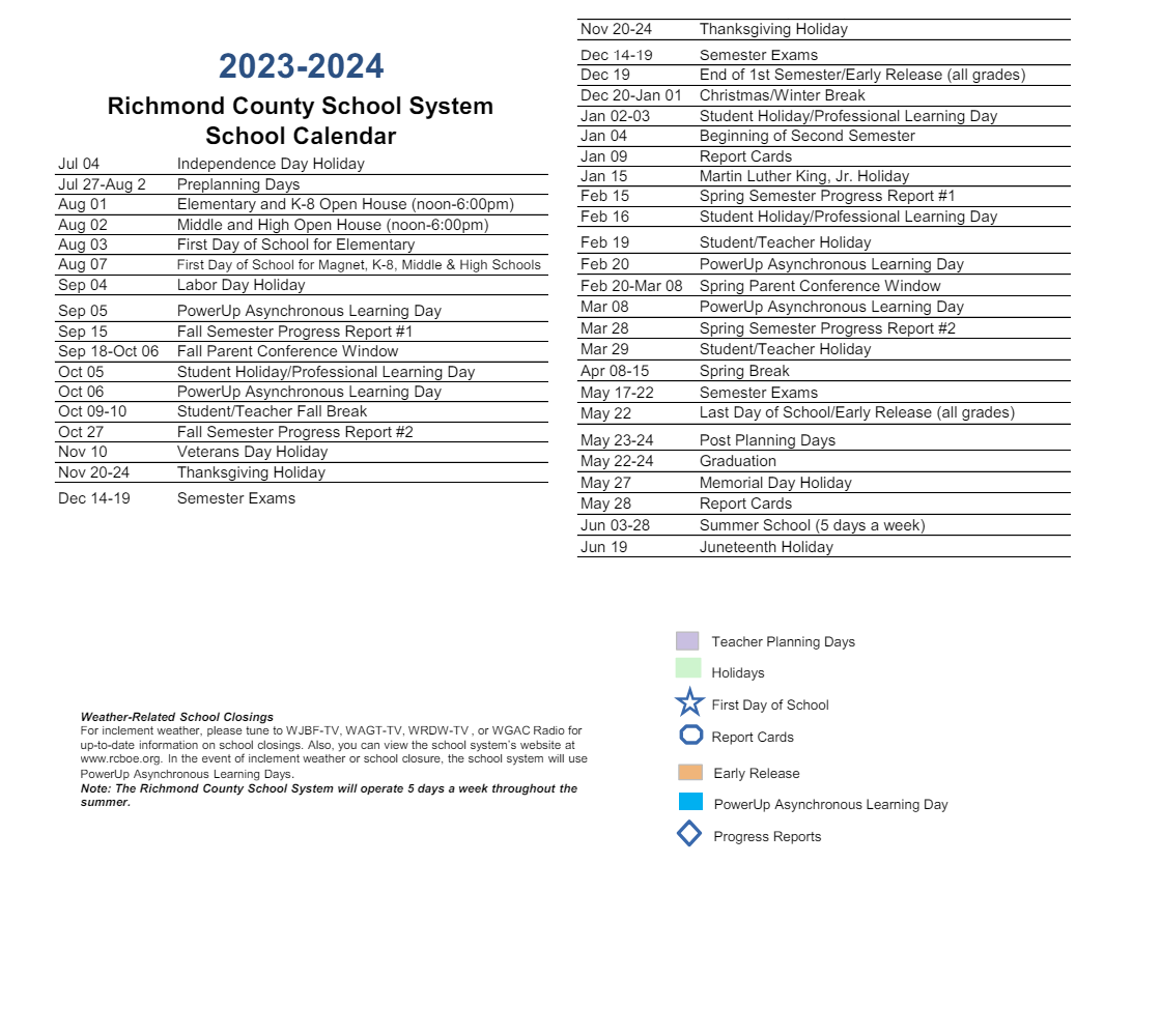 District School Academic Calendar Key for Cross Creek High School