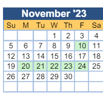 District School Academic Calendar for Sand Hills Psychoeducational Program for November 2023