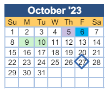 District School Academic Calendar for Richmond County Alternative School for October 2023