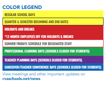 District School Academic Calendar Legend for George W. Carver ELEM.