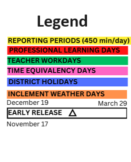 District School Academic Calendar Legend for Ringgold Middle School