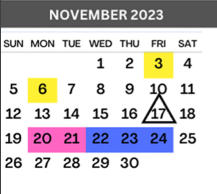 District School Academic Calendar for Grulla Middle School for November 2023
