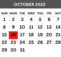 District School Academic Calendar for Grulla Middle School for October 2023