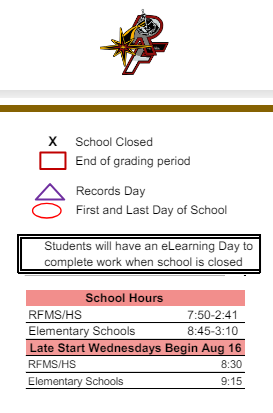 District School Academic Calendar Legend for River Forest Jr High School
