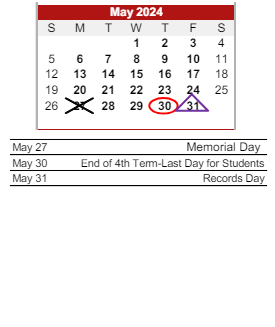 District School Academic Calendar for River Forest Jr High School for May 2024